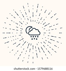 Grey Cloud with snow, rain and moon icon isolated on beige background. Weather icon. Abstract circle random dots. Vector Illustration