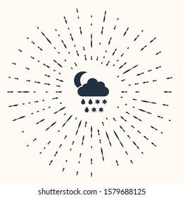 Grey Cloud with snow, rain and moon icon isolated on beige background. Weather icon. Abstract circle random dots. Vector Illustration