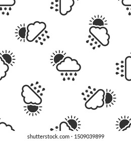 Grey Cloud with snow, rain and sun icon isolated seamless pattern on white background. Weather icon.  Vector Illustration