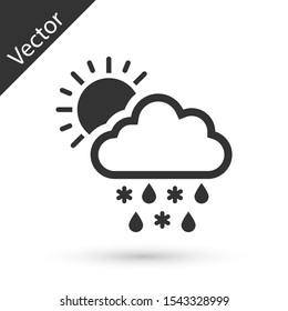 Grey Cloud with snow, rain and sun icon isolated on white background. Weather icon.  Vector Illustration