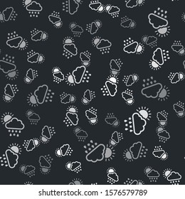 Grey Cloud with snow, rain and sun icon isolated seamless pattern on black background. Weather icon.  Vector Illustration
