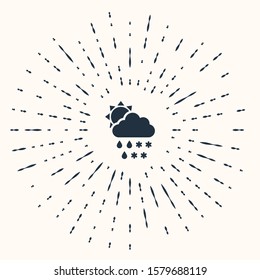 Grey Cloud with snow, rain and sun icon isolated on beige background. Weather icon. Abstract circle random dots. Vector Illustration