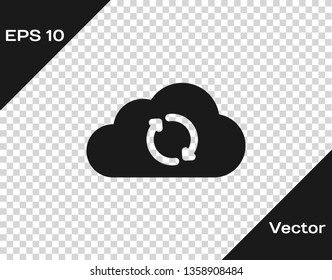 Grey Cloud sync refresh icon isolated on transparent background. Cloud and arrows. Vector Illustration