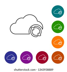 Grey Cloud sync refresh line icon isolated on white background. Cloud and arrows. Vector Illustration