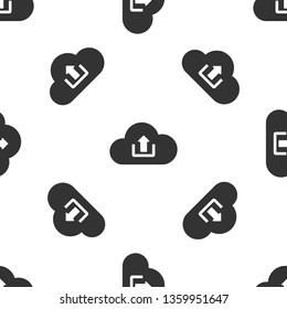Grey Cloud upload icon isolated seamless pattern on white background. Vector Illustration