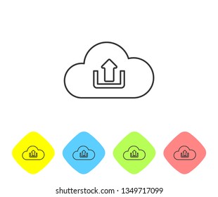 Grey Cloud upload line icon isolated on white background. Set icon in color rhombus buttons. Vector Illustration