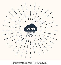 Grey Cloud VPN interface icon isolated on beige background. Software integration. Abstract circle random dots. Vector Illustration