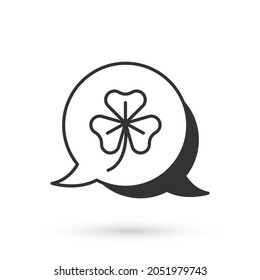 Grey Clover trefoil leaf icon isolated on white background. Happy Saint Patricks day. National Irish holiday.  Vector