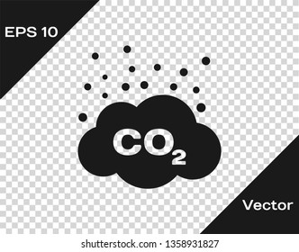 Grey CO2 emissions in cloud icon isolated on transparent background. Carbon dioxide formula symbol, smog pollution concept, environment concept. Vector Illustration