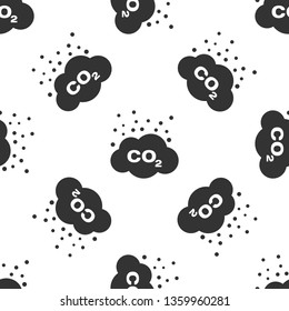 Grey CO2 emissions in cloud icon isolated seamless pattern on white background. Carbon dioxide formula symbol, smog pollution concept, environment concept. Vector Illustration