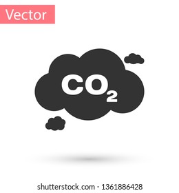 Grey CO2 emissions in cloud icon isolated on white background. Carbon dioxide formula symbol, smog pollution concept, environment concept. Vector Illustration