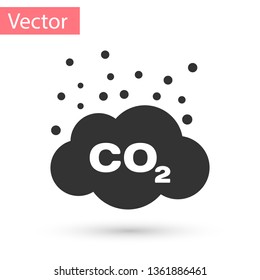 Grey CO2 emissions in cloud icon isolated on white background. Carbon dioxide formula symbol, smog pollution concept, environment concept. Vector Illustration