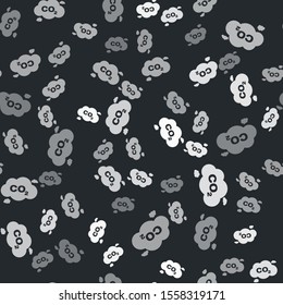 Grey CO2 emissions in cloud icon isolated seamless pattern on black background. Carbon dioxide formula symbol, smog pollution concept, environment concept.  Vector Illustration