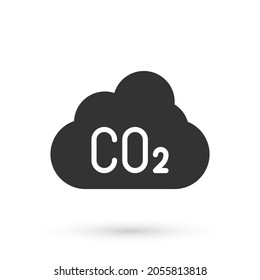 Emisiones de CO2 grises en el icono de la nube aisladas en el fondo blanco. Fórmula de dióxido de carbono, concepto de contaminación por smog, concepto de medio ambiente.  Vector