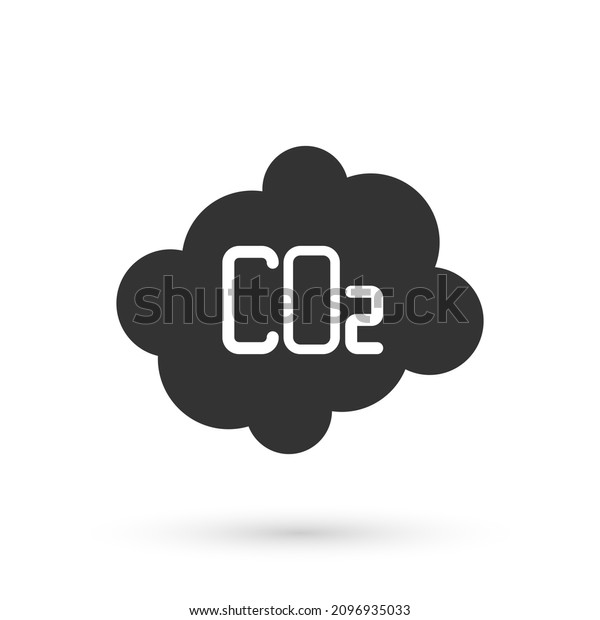 Grey CO2 emissions in cloud icon isolated on white\
background. Carbon dioxide formula, smog pollution concept,\
environment concept. \
Vector