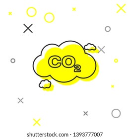 Grey CO2 emissions in cloud line icon isolated on white background. Carbon dioxide formula symbol, smog pollution concept, environment concept. Vector Illustration