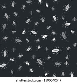 Grey Cockroach icon isolated seamless pattern on black background.  Vector Illustration