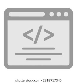 Grey coding webpage browser window symbol on white background, html code