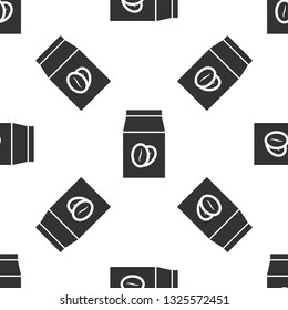 Grey Coffee beans in bag icon isolated seamless pattern on white background. Vector Illustration