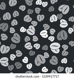 Grey Coffee beans icon isolated seamless pattern on black background.  Vector Illustration