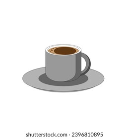 Grey coffee cup with coasters isolated on white background. Using design for menu template for restaurant and cafe, cartoon food logo. Vector illustration.