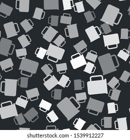 Grey Coffee cup flat icon isolated seamless pattern on black background. Tea cup. Hot drink coffee.  Vector Illustration