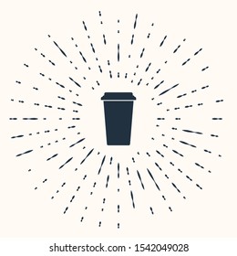 Grey Coffee cup icon isolated on beige background. Disposable coffee cup with hot coffee. Abstract circle random dots. Vector Illustration
