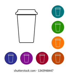 Grey Coffee cup line icon isolated on white background. Disposable coffee cup with hot coffee. Vector Illustration