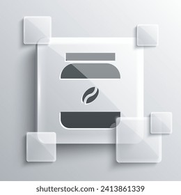 Grey Coffee jar bottle icon isolated on grey background. Square glass panels. Vector Illustration