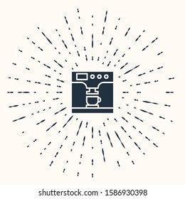 Grey Coffee machine and coffee cup icon isolated on beige background. Abstract circle random dots. Vector Illustration
