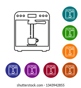 Grey Coffee machine and coffee cup line icon isolated on white background. Vector Illustration