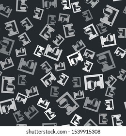 Grey Coffee machine with glass pot icon isolated seamless pattern on black background.  Vector Illustration
