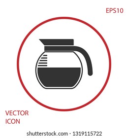 Grey Coffee pot icon isolated on white background. Red circle button. Vector Illustration