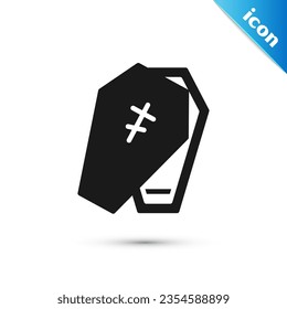 Grey Coffin with christian cross icon isolated on white background. Happy Halloween party.  Vector