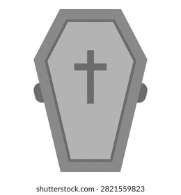 Grey coffin with cross on lid, symbolizing death and mourning, funeral concept