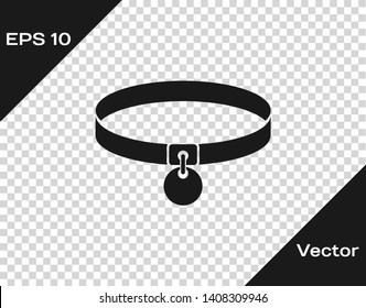 Grey Collar with name tag icon isolated on transparent background. Simple supplies for domestic animal. Cat and dog care. Pet chains. Vector Illustration