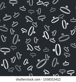 Grey Collar with name tag icon isolated seamless pattern on black background. Simple supplies for domestic animal. Cat and dog care. Pet chains.  Vector Illustration