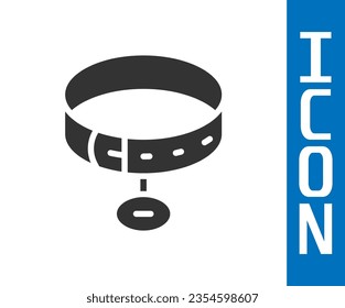 Grey Collar with name tag icon isolated on white background. Simple supplies for domestic animal. Cat and dog care. Pet chains.  Vector