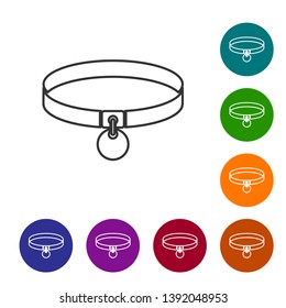Grey Collar with name tag line icon isolated on white background. Simple supplies for domestic animal. Cat and dog care. Pet chains. Set icon in color circle buttons. Vector Illustration