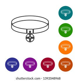 Grey Collar with name tag line icon isolated on white background. Simple supplies for domestic animal. Cat and dog care. Pet chains. Set icon in color circle buttons. Vector Illustration