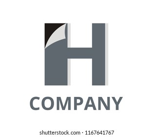 grey color abstract sticker fold paper on corner logo graphic design idea illustration with modern clean style for any professional business company with initial type letter h on it