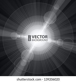 Grey color burst of light with lens flare. RGB EPS10 vector background