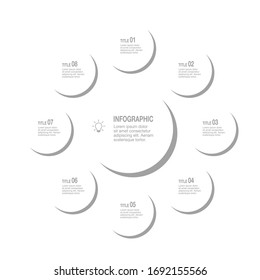 Grey color circle vector infographic/ Modern design template for cycle diagram, presentation and round chart with 8 options or steps