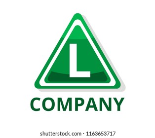 grey color glasses triangle button web logo graphic design with modern clean style for any professional company with initial type letter l on it