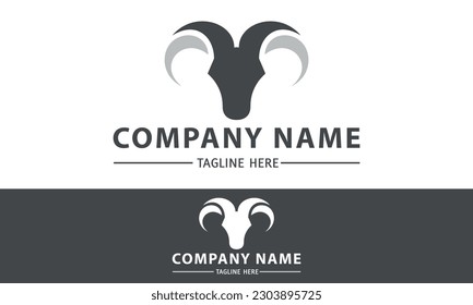 Grey Color Goat with Big Horn Logo Design