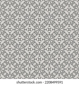 Grey color line flower seamless ornament fabric ethnic mandala yoga pattern background, seamless abstract decoration art meditation.