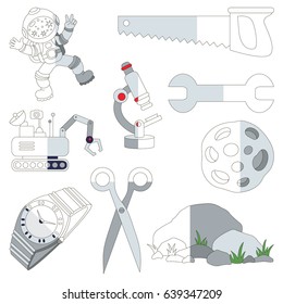 Grey Color Objects, the big collection coloring book to educate preschool kids with easy gaming level, the kid educational game to color the colorless half by sample.