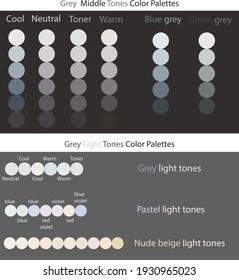 Paletas de color gris de gradiente suave conjunto de vector. Tonos pastel claros. Tonos grises. Tonos beige desnudos. Tonos medios grises. Colores de moda diseñan soluciones de armonía 2021. Diseño de color tecnológico.
