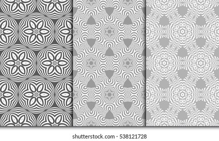 grey color seamless psyhodelic floral pattern set. vector illustration. for design, wallpaper, invitation