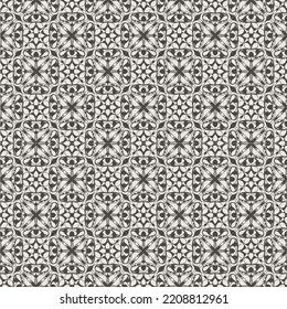 Grey color shape abstract seamless fabric ethnic mandala pattern background, ornament decorative illustration textile floral graphic art